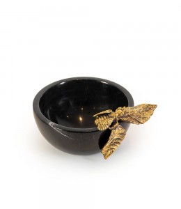 Black Marble Bowl With Brass Bee 