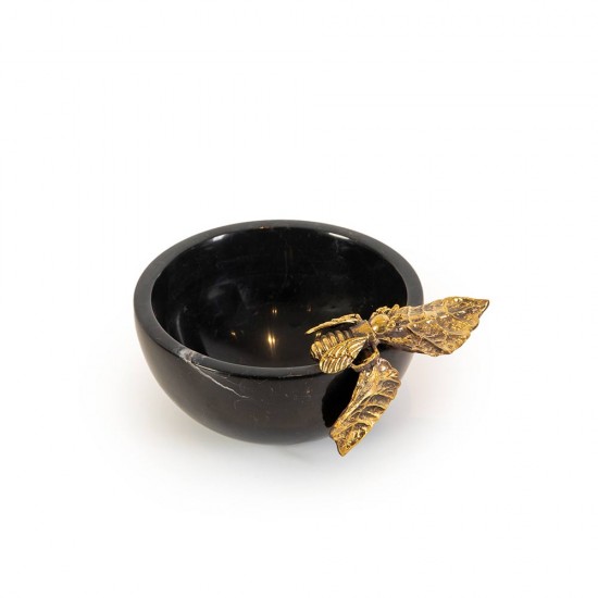 Black Marble Bowl With Brass Bee 