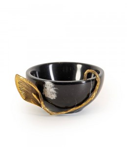 Black Marble Bowl With Brass leaf 