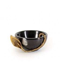 Black Marble Bowl With Brass leaf 