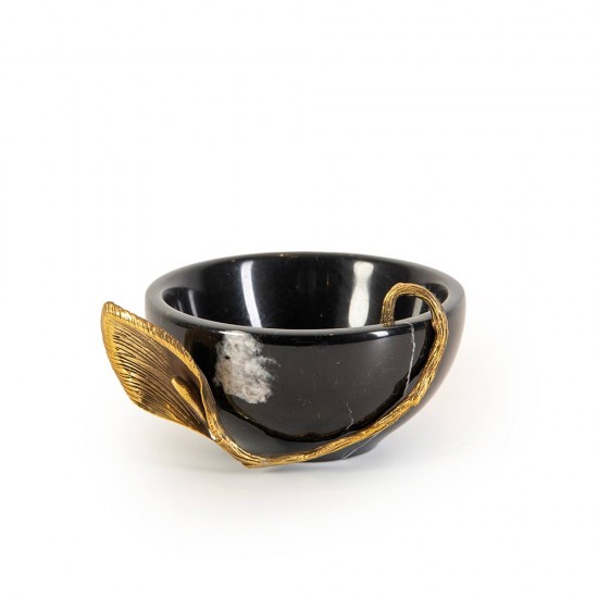 Black Marble Bowl With Brass leaf 