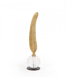 Crystal glass ball brass feather small 