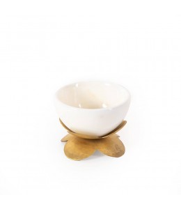 White Marble Bowl With Brass Flower Base 