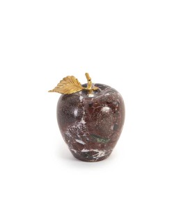 Marble Red Apple With Brass Leaf Large