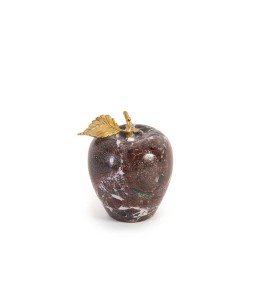 Marble Red Apple With Brass Leaf Large