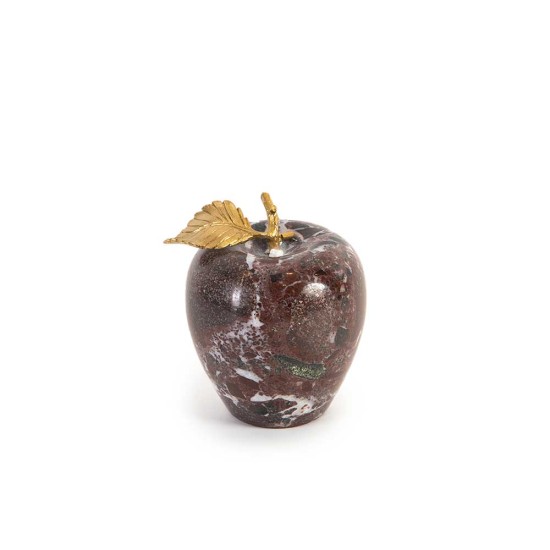 Marble Red Apple With Brass Leaf Large