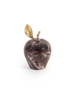 Marble Red Apple With Brass Leaf Small