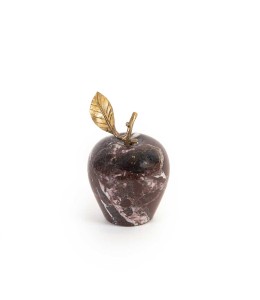 Marble Red Apple With Brass Leaf Small