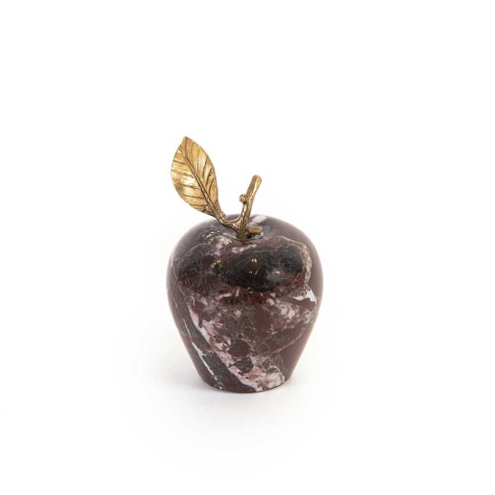 Marble Red Apple With Brass Leaf Small