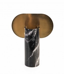 Decorative Vase Tall Black Marble With Brass 