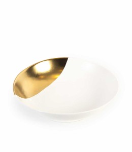 Pors.White and Gold Round Service Bowl