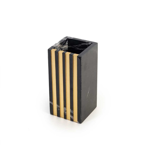 Black Marble Vase With Gold Striped