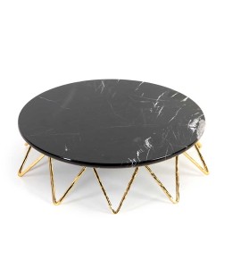 Black Marble Round Tray With Brass Stand