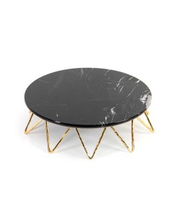 Black Marble Round Tray With Brass Stand