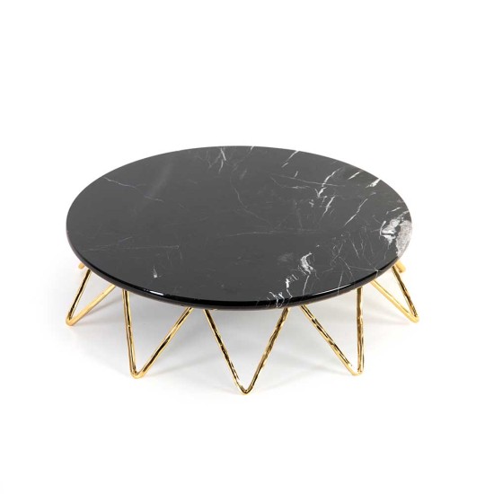 Black Marble Round Tray With Brass Stand