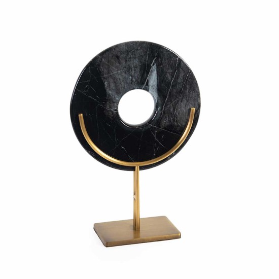 Marble Disc Brass Legs Black Small