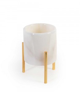 White Marble With Brass Flower Pot Big 