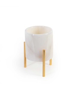 White Marble With Brass Flower Pot Big 