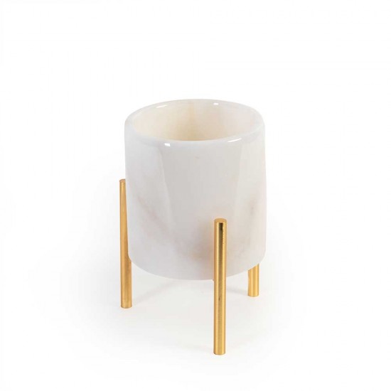 White Marble With Brass Flower Pot Big 