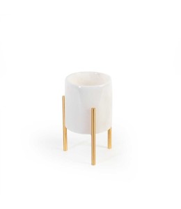 White Marble With Brass Flower Pot Small 