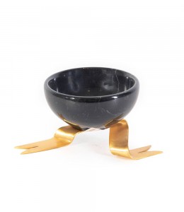 Black Marble Bowl With Brass Bow