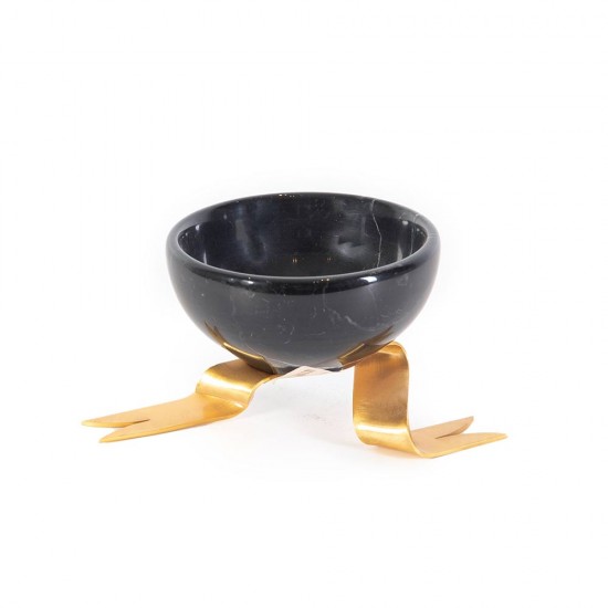 Black Marble Bowl With Brass Bow