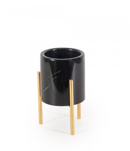 Black marble with brass flower pot small 