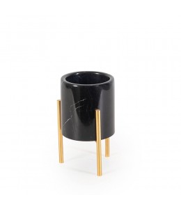 Black marble with brass flower pot small 