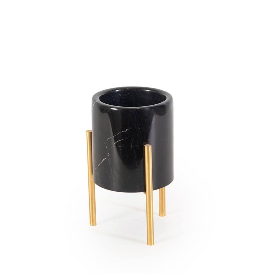 Black marble with brass flower pot small 