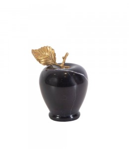 Marble black apple with brass leaf large 