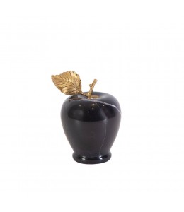 Marble black apple with brass leaf large 