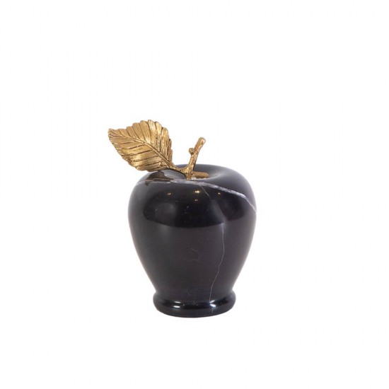 Marble black apple with brass leaf large 