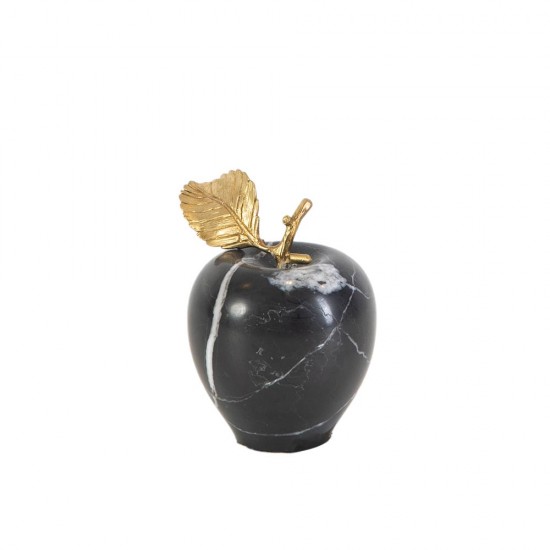 Marble black apple with brass leaf medium 