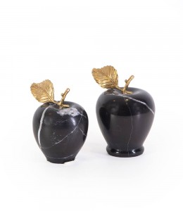 Marble black apple with brass leaf small 