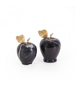 Marble black apple with brass leaf small 