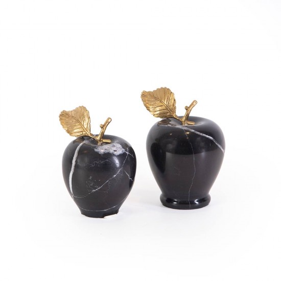 Marble black apple with brass leaf small 