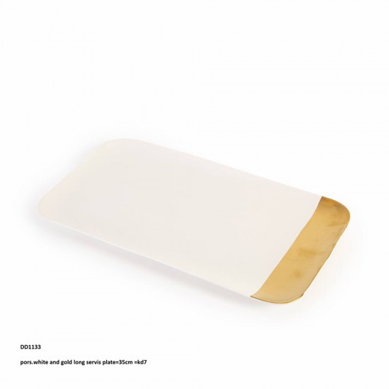 Pors white and gold rectangle service-plate